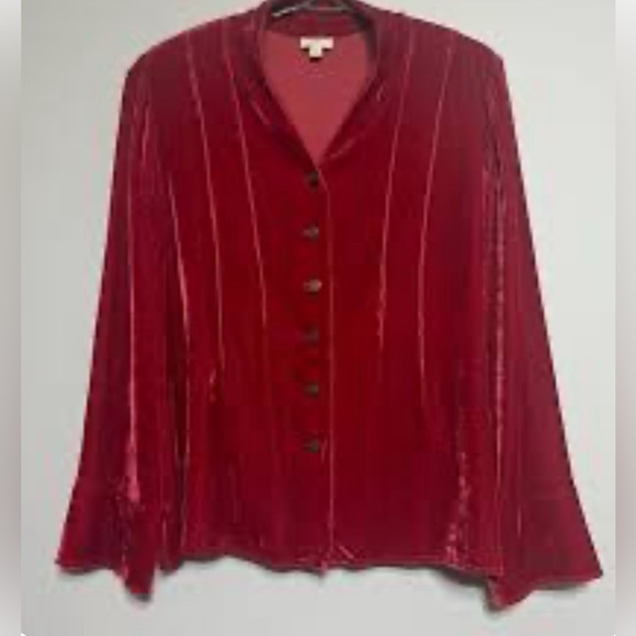 J JILL red crushed velvet Shacket blouse - Picture 1 of 6